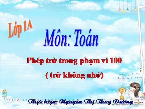 Phép trừ trong phạm vi 100 (trừ không nhớ)