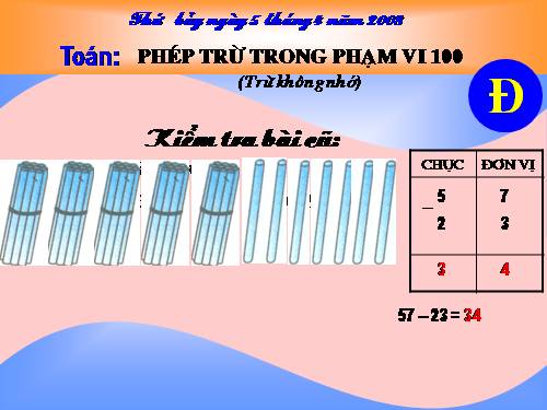 Phép trừ trong phạm vi 100 (trừ không nhớ)