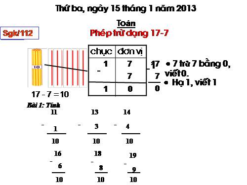 Phép trừ dạng 17-7