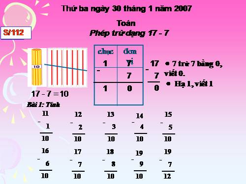 Phép trừ dạng 17-7