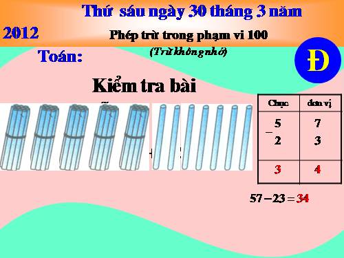 Phép trừ trong phạm vi 100 (trừ không nhớ)