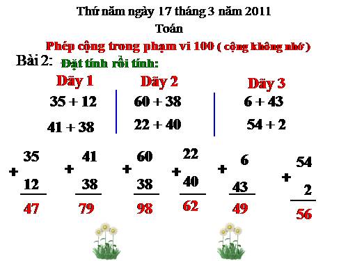 Phép cộng trong phạm vi 100 (cộng không nhớ)