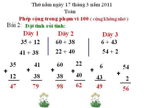 Phép cộng trong phạm vi 100 (cộng không nhớ)