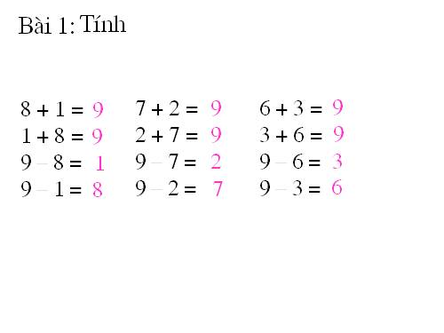 TOÁN 1-CỘNG TRỪ TRONG PHẠM VI 9