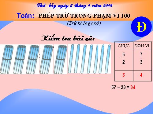 Phép trừ trong phạm vi 100 (trừ không nhớ)