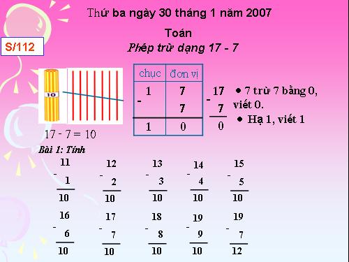 Phép trừ dạng 17-7