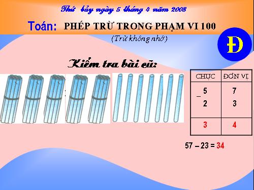 Phép trừ trong phạm vi 100 (trừ không nhớ)