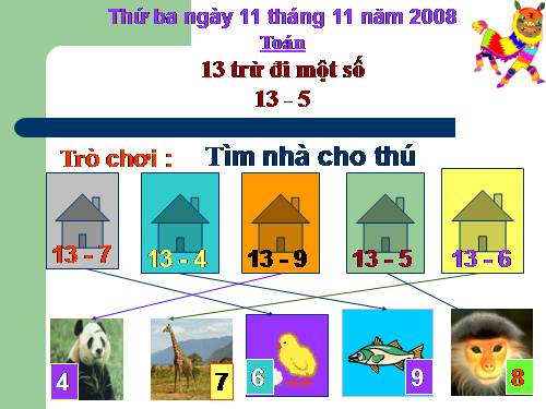 13 trừ đi một số: 13 - 5