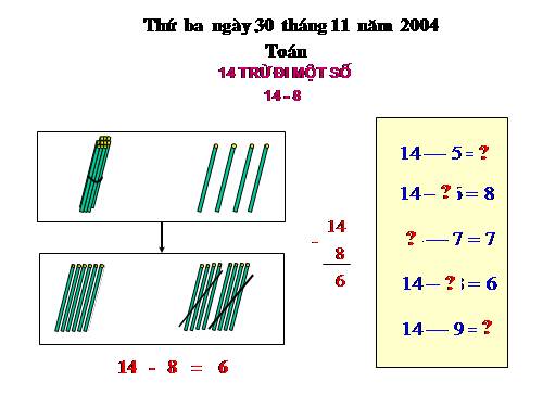 14 trừ đi một số: 14 - 8