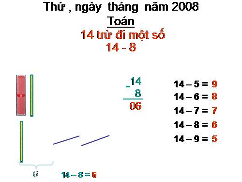 14 trừ đi một số: 14 - 8