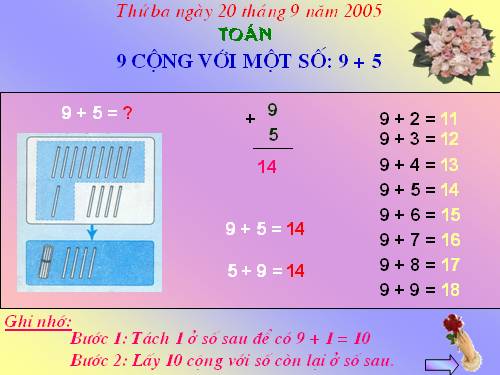 9 cộng với một số: 9 + 5