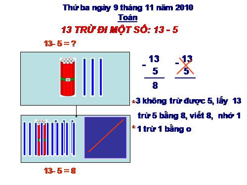 13 trừ đi một số: 13 - 5