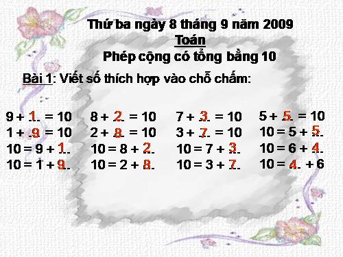 Phép cộng có tổng bằng 10