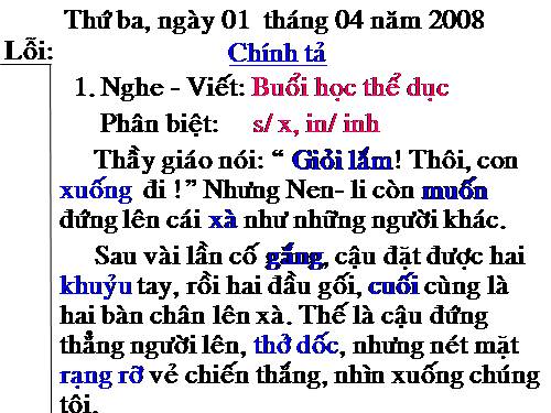 Tuần 29. Nghe-viết: Buổi học thể dục