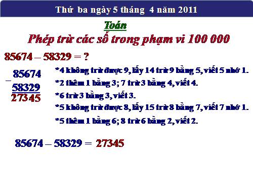 Phép trừ các số trong phạm vi 100 000