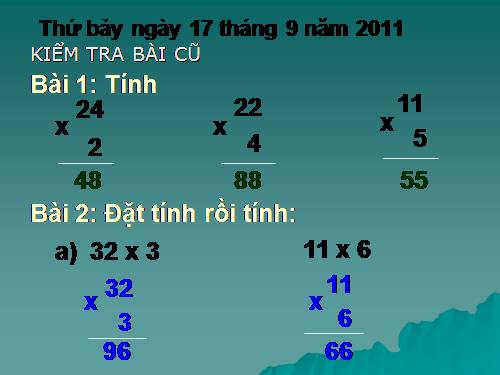 Nhân số có hai chữ số với số có một chữ số (có nhớ)