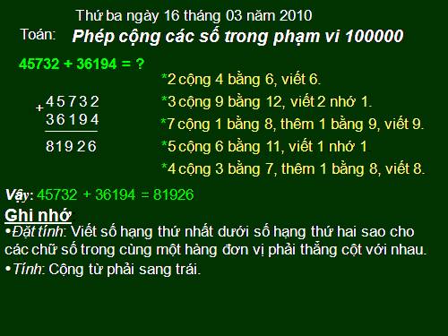 Phép cộng các số trong phạm vi 100 000