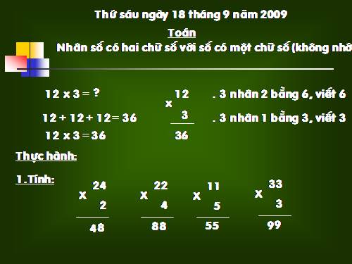 Nhân số có hai chữ số với số có một chữ số (không nhớ)