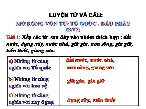 Tuần 20. MRVT: Tổ quốc. Dấu phẩy