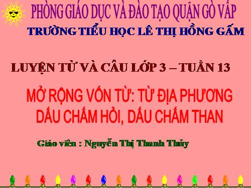 Tuần 13. MRVT: Từ địa phương. Dấu chấm hỏi, chấm than