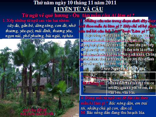 Tuần 11. MRVT: Quê hương. Ôn tập câu Ai làm gì?