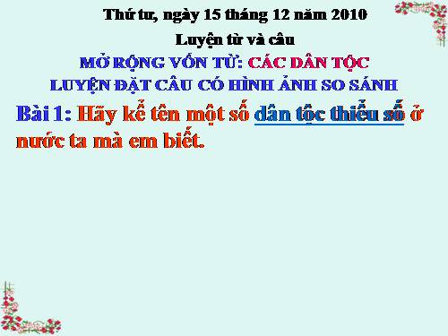 Tuần 15. MRVT: Các dân tộc. Luyện đặt câu có hình ảnh so sánh