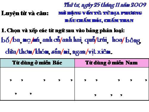 Tuần 13. MRVT: Từ địa phương. Dấu chấm hỏi, chấm than