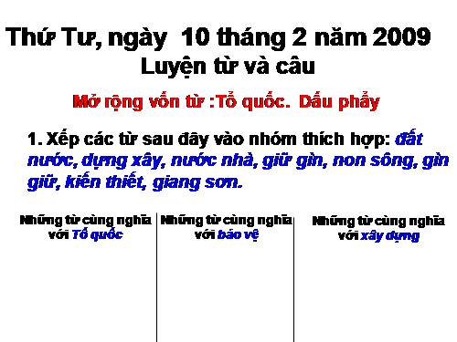 Tuần 20. MRVT: Tổ quốc. Dấu phẩy