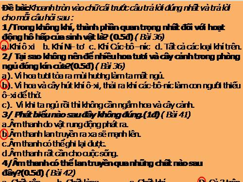 Kiểm tra môn khoa học lớp 4 kì II