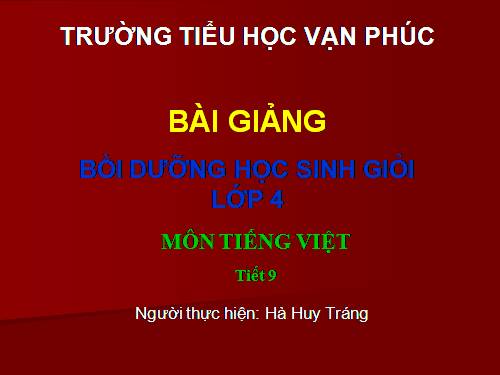 Bài giảng bồi dưỡng HSG TV lớp 4 tiết 8