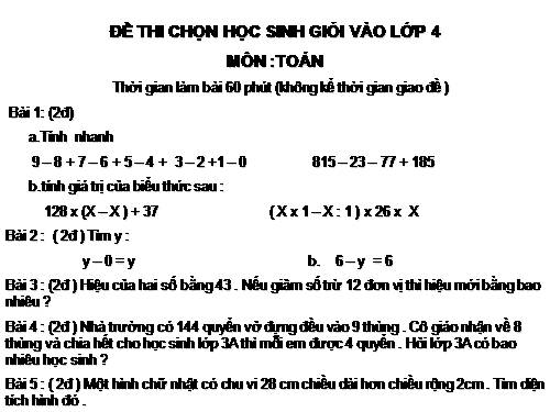 đê toán thi vào lớp 4