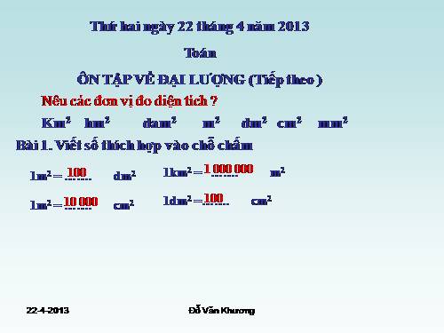 Ôn tập về đại lượng (tiếp theo)