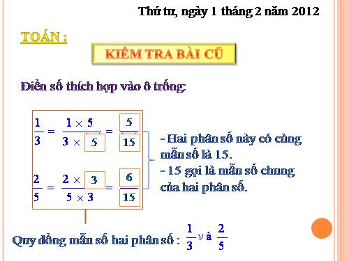 Quy đồng mẫu số các phân số