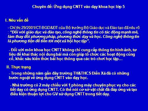 CHUYÊN ĐỀ ỨNG DỤNG CNTT TRONG DẠY KHOA HỌC 5