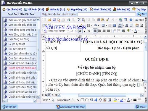 Phần mềm tổng hợp các loại mẫu văn bản