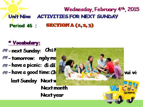 Unit 9. Activities for next Sunday