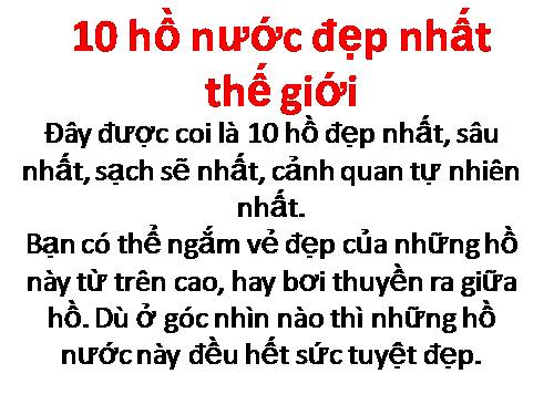 10 hồ nươc đẹp nhất thế giới