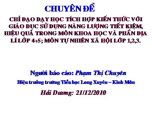 CHUYEN DE GD TICH HOP  MON KHOA HOC DIA LY LOP 4,5 , TNXH LOP 123