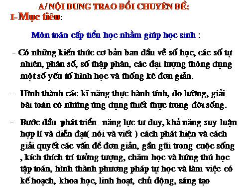 Chuẩn KT-KN môn Toán tiểu hoc(Tài liệu BDTX hè 2011)