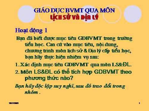 Tích hợp GDBVMT vào môn LS - ĐL