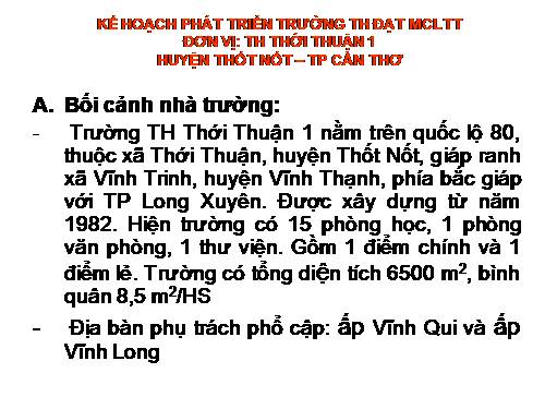 KẾ HOẠCH PHÁT TRIỂN TRƯỜNG TH ĐẠT MCLTT
