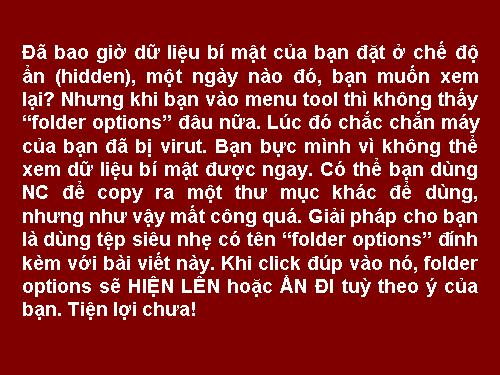 ẨN hoặc HIỆN Folder Options