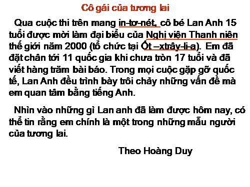 Tuần 30. Nghe-viết: Cô gái của tương lai