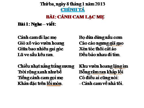 Tuần 20. Nghe-viết: Cánh cam lạc mẹ