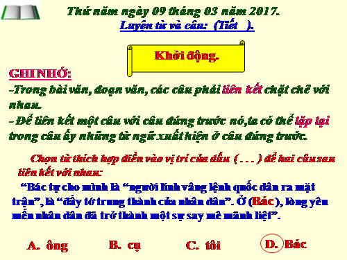 Tuần 27. Liên kết các câu trong bài bằng từ ngữ nối