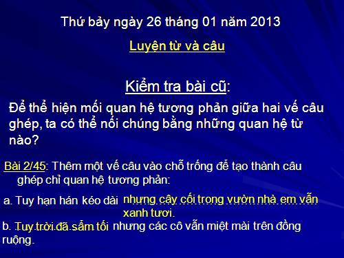 Tuần 20-21-22-23. Nối các vế câu ghép bằng quan hệ từ