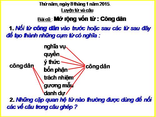 Tuần 20-21-22-23. Nối các vế câu ghép bằng quan hệ từ