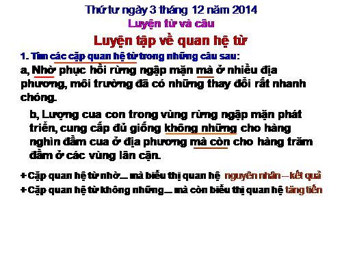 Tuần 12-13. Luyện tập về quan hệ từ