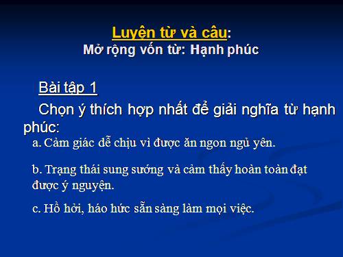 Tuần 15. MRVT: Hạnh phúc