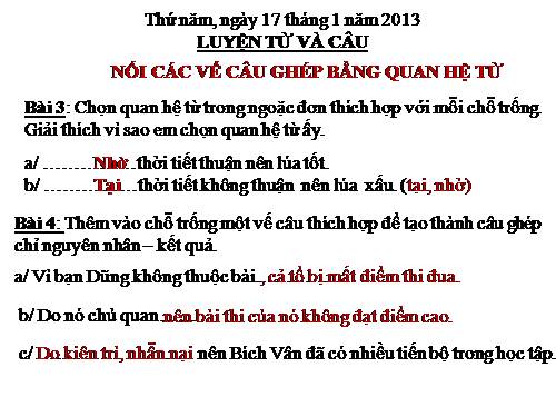 Tuần 20-21-22-23. Nối các vế câu ghép bằng quan hệ từ